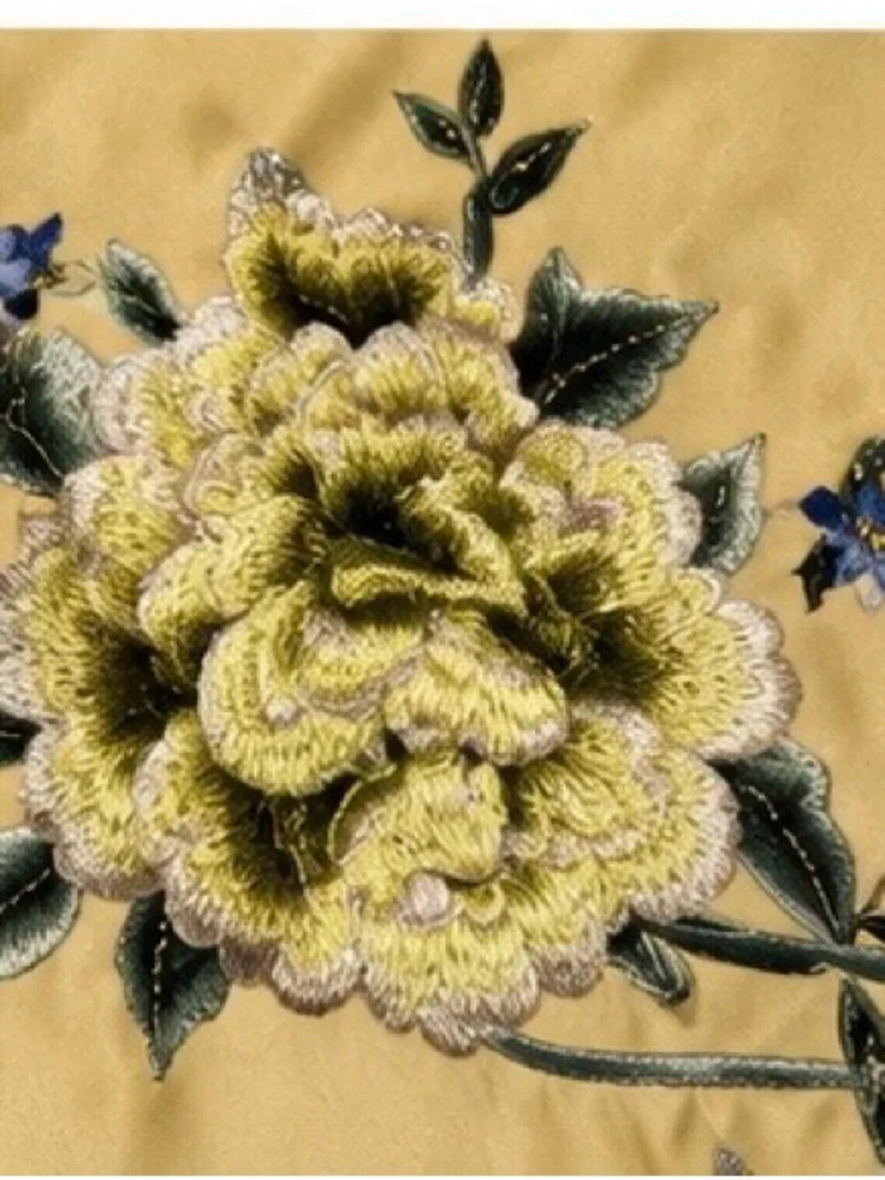 Chinese silk shawl w floral embroidery, Asian ornamental scarf.